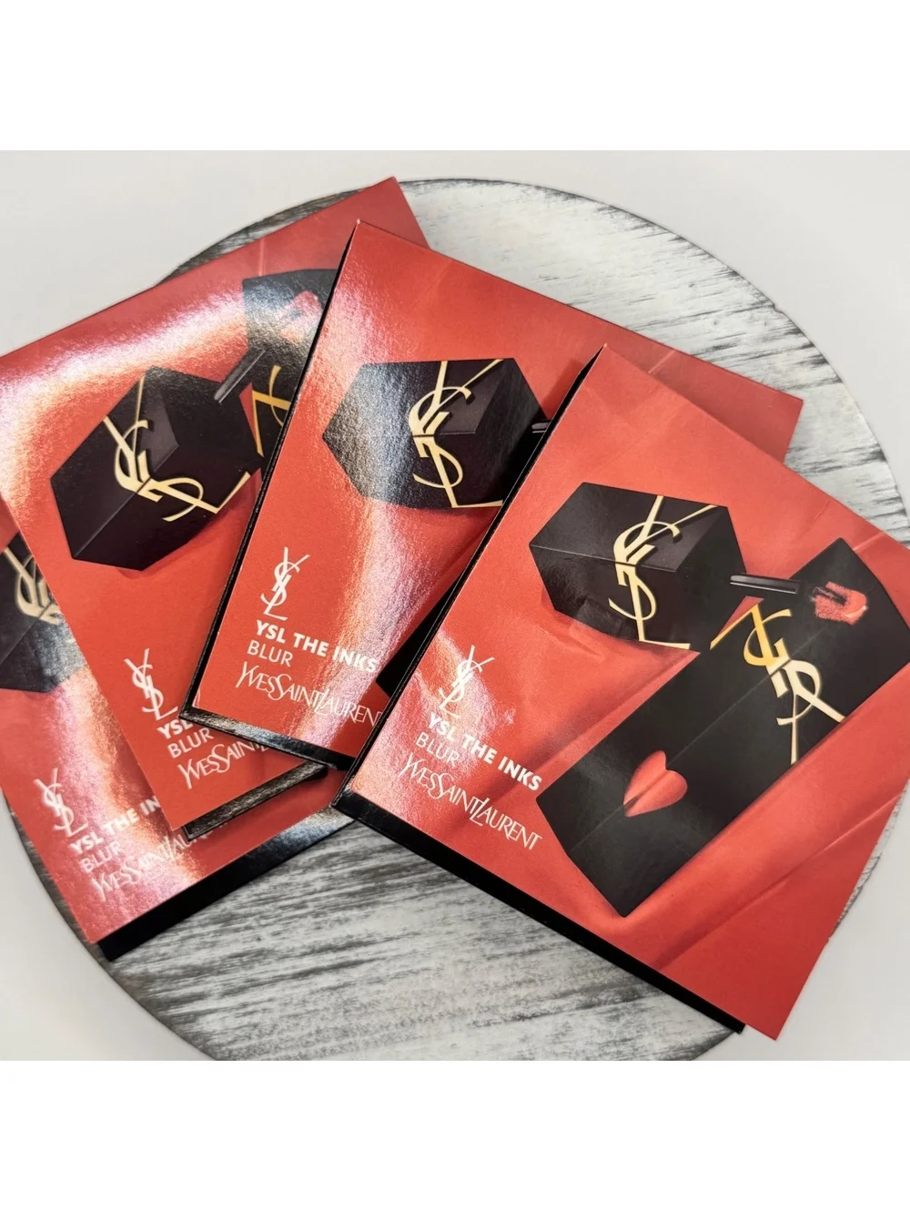 4 X YSL Beauty The Inks Blur 3 Liquid Lipstick Lip Stain Samples Lip Brush Set
